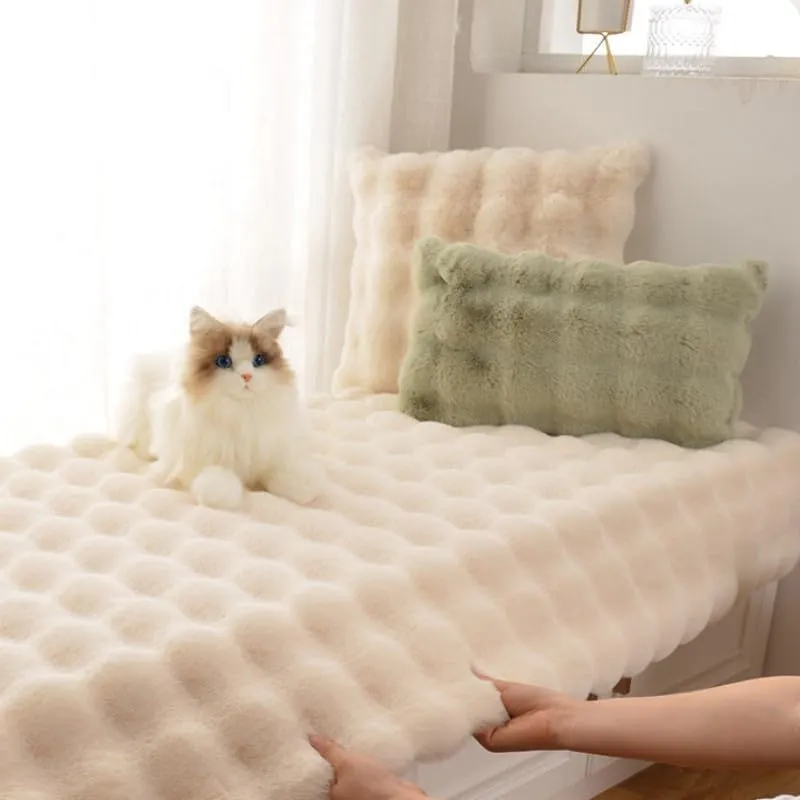 Poowe Ultra Soft Fluffy Rug Beige Faux Sheepskin Fur Area Rug Shaggy Couch Cover Seat Cushion Furry Carpet Beside Rugs for Bedroom Floor Sofa Living Room Runner, 2x6 Feet