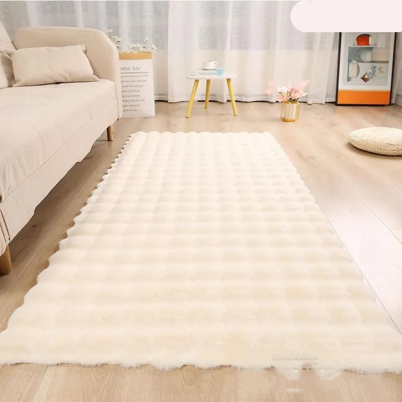Poowe Ultra Soft Fluffy Rug Beige Faux Sheepskin Fur Area Rug Shaggy Couch Cover Seat Cushion Furry Carpet Beside Rugs for Bedroom Floor Sofa Living Room Runner, 2x6 Feet