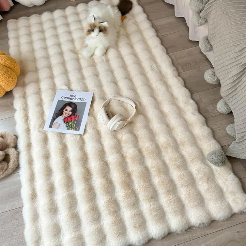 Poowe Ultra Soft Fluffy Rug Beige Faux Sheepskin Fur Area Rug Shaggy Couch Cover Seat Cushion Furry Carpet Beside Rugs for Bedroom Floor Sofa Living Room Runner, 2x6 Feet
