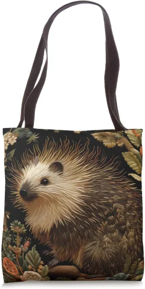 Porcupine Decor Art Nouveau Stylized Ornate Embroidery Tote Bag
