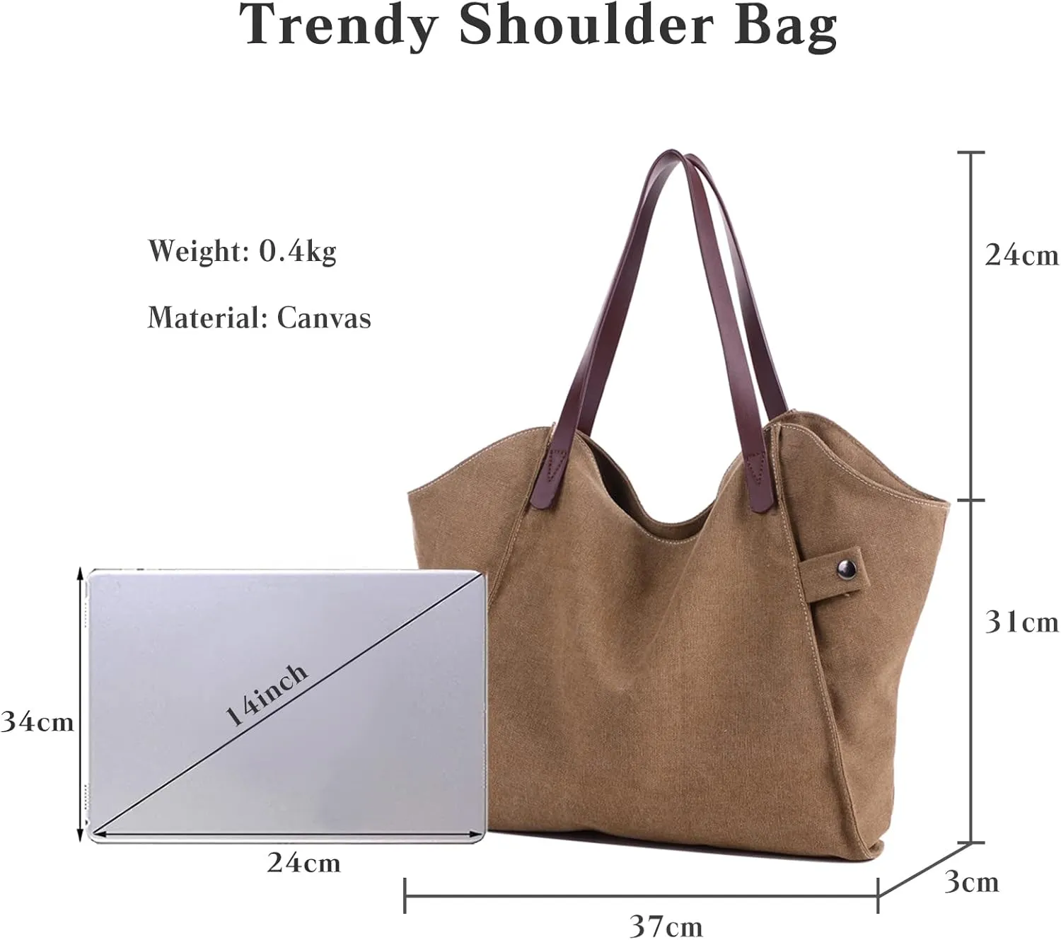 PORRASSO Women's Handbag Canvas Tote Large Shoulder Bag Ladies Hobo Top-Handle Bag