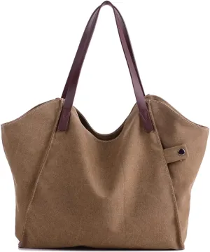 PORRASSO Women's Handbag Canvas Tote Large Shoulder Bag Ladies Hobo Top-Handle Bag
