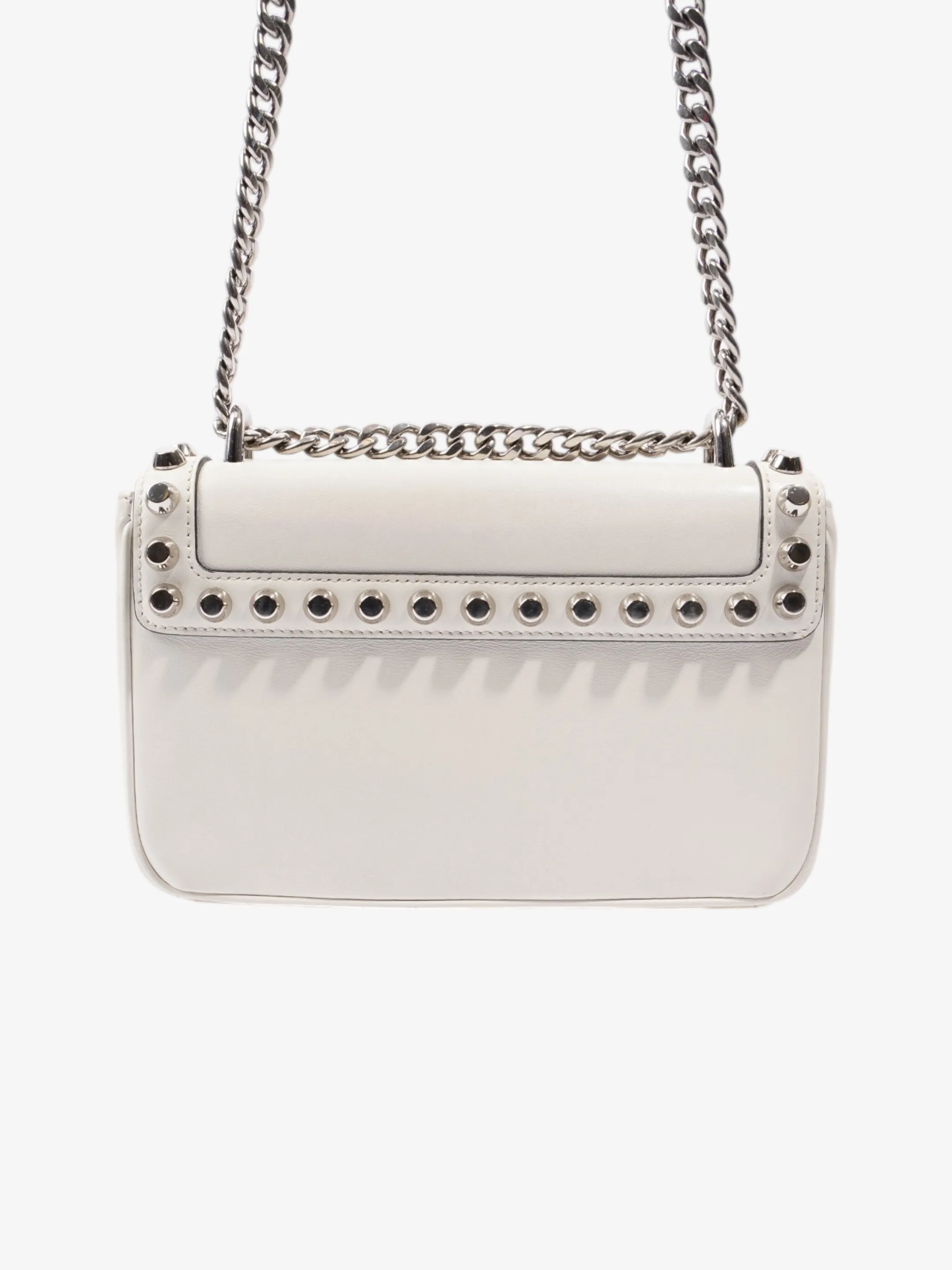 Prada Studded Shoulder Bag White Leather