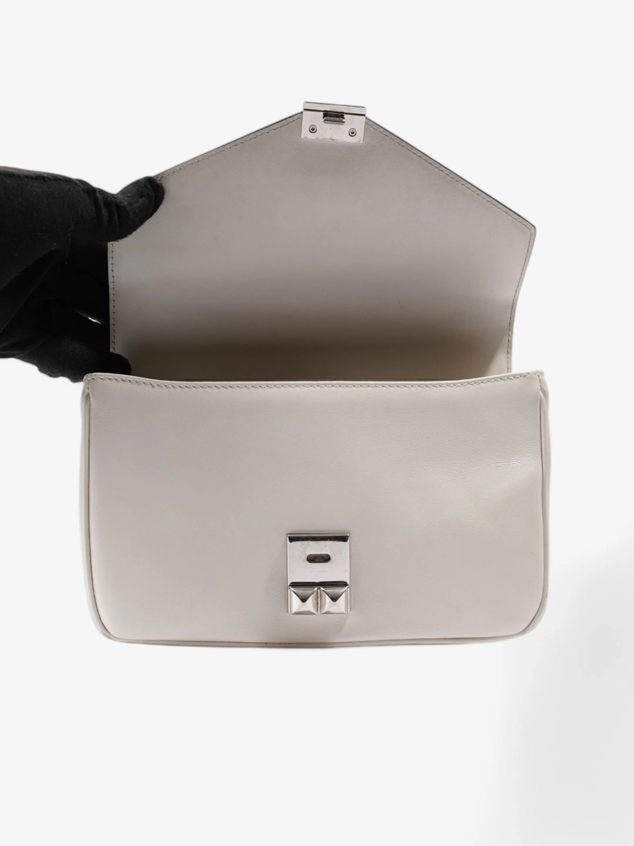 Prada Studded Shoulder Bag White Leather