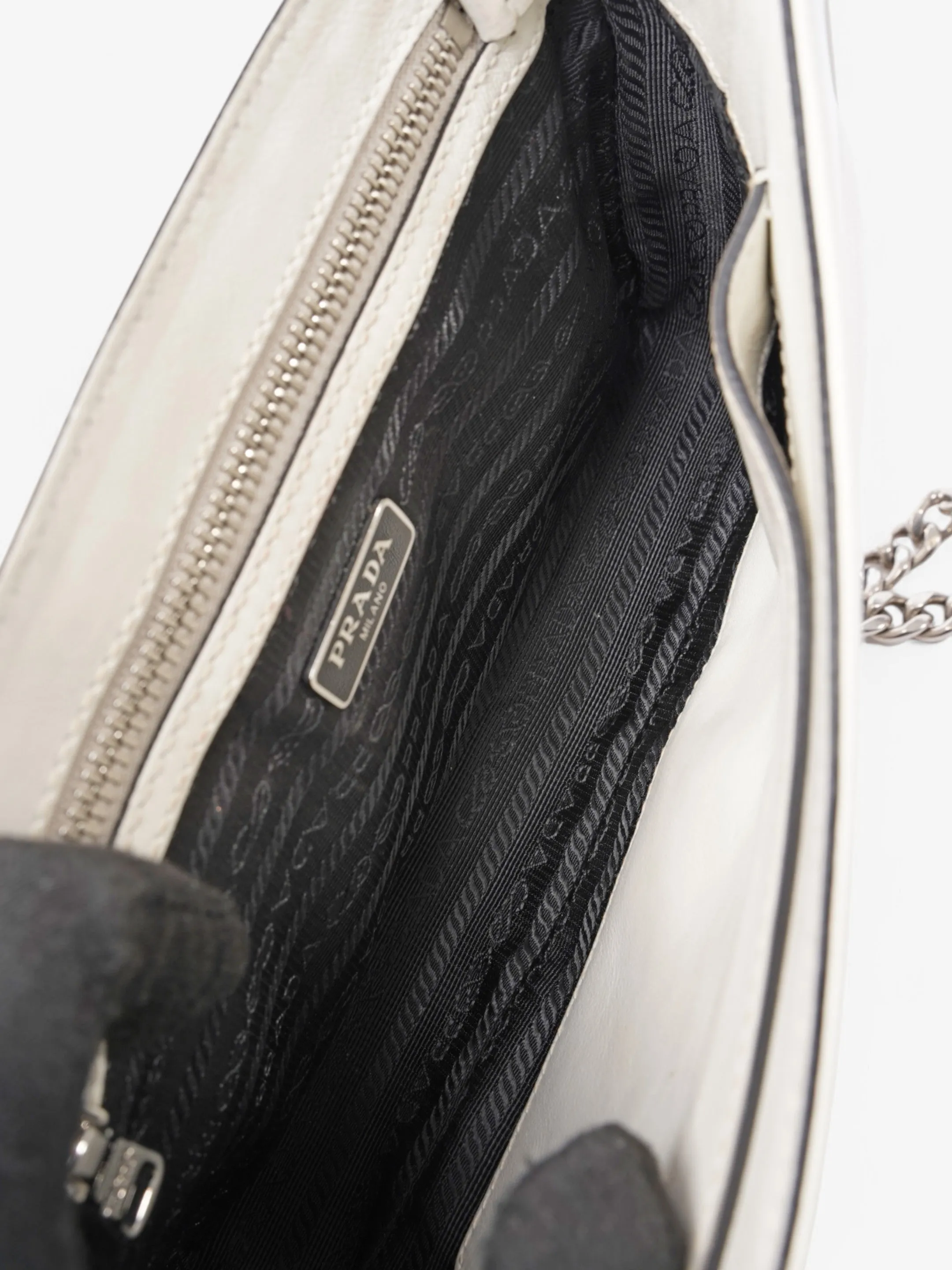 Prada Studded Shoulder Bag White Leather
