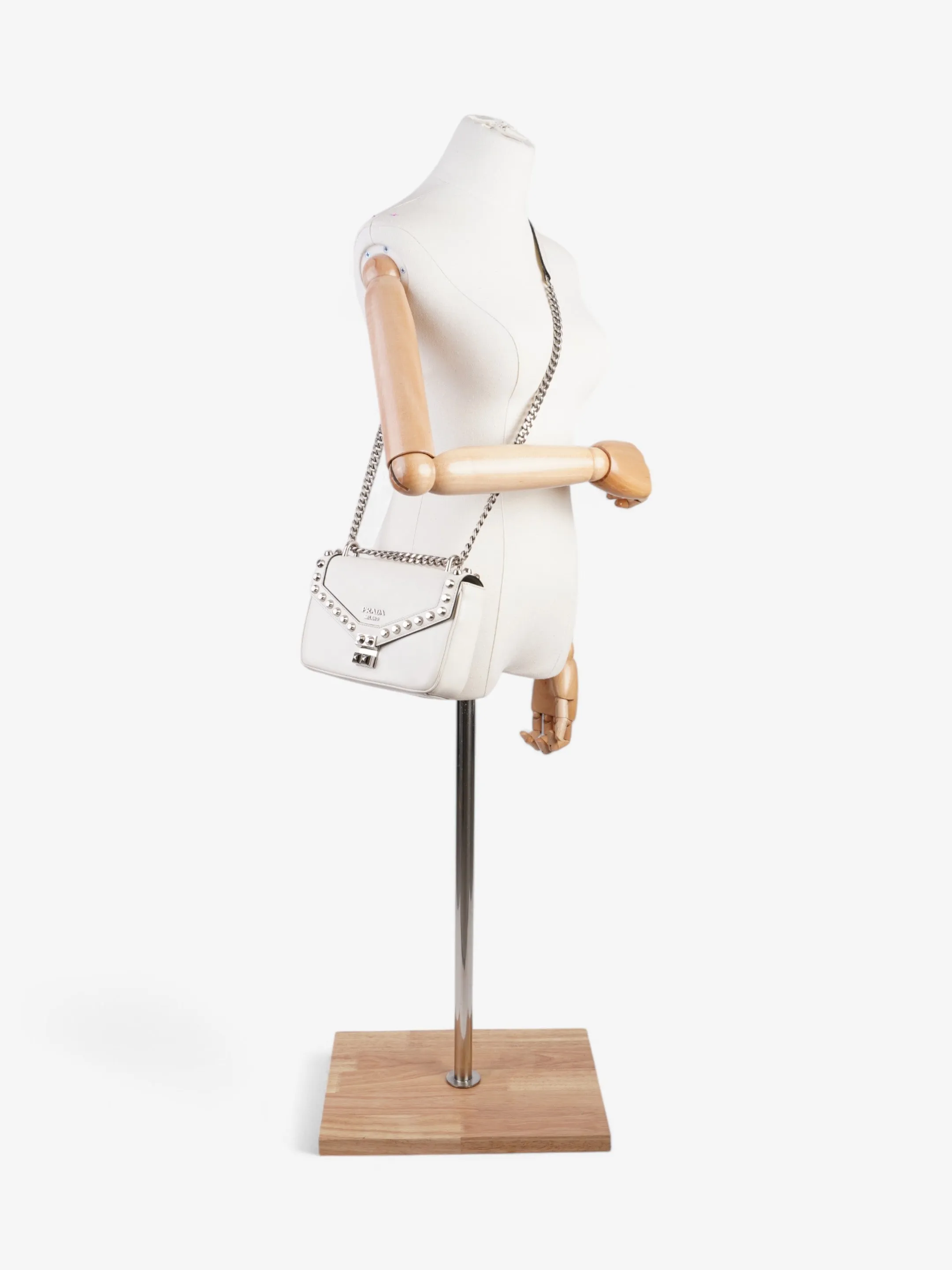 Prada Studded Shoulder Bag White Leather