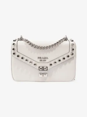 Prada Studded Shoulder Bag White Leather