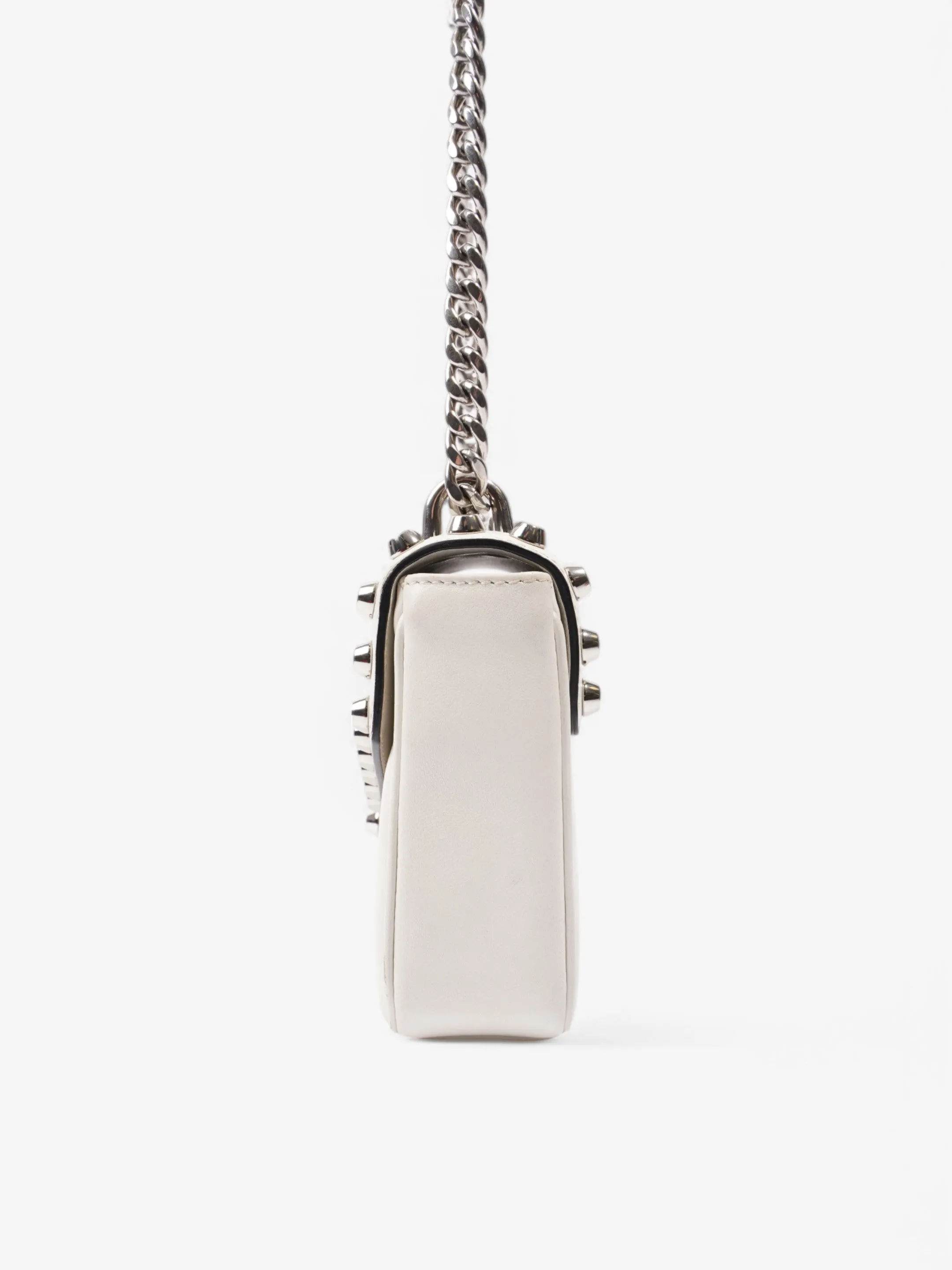 Prada Studded Shoulder Bag White Leather