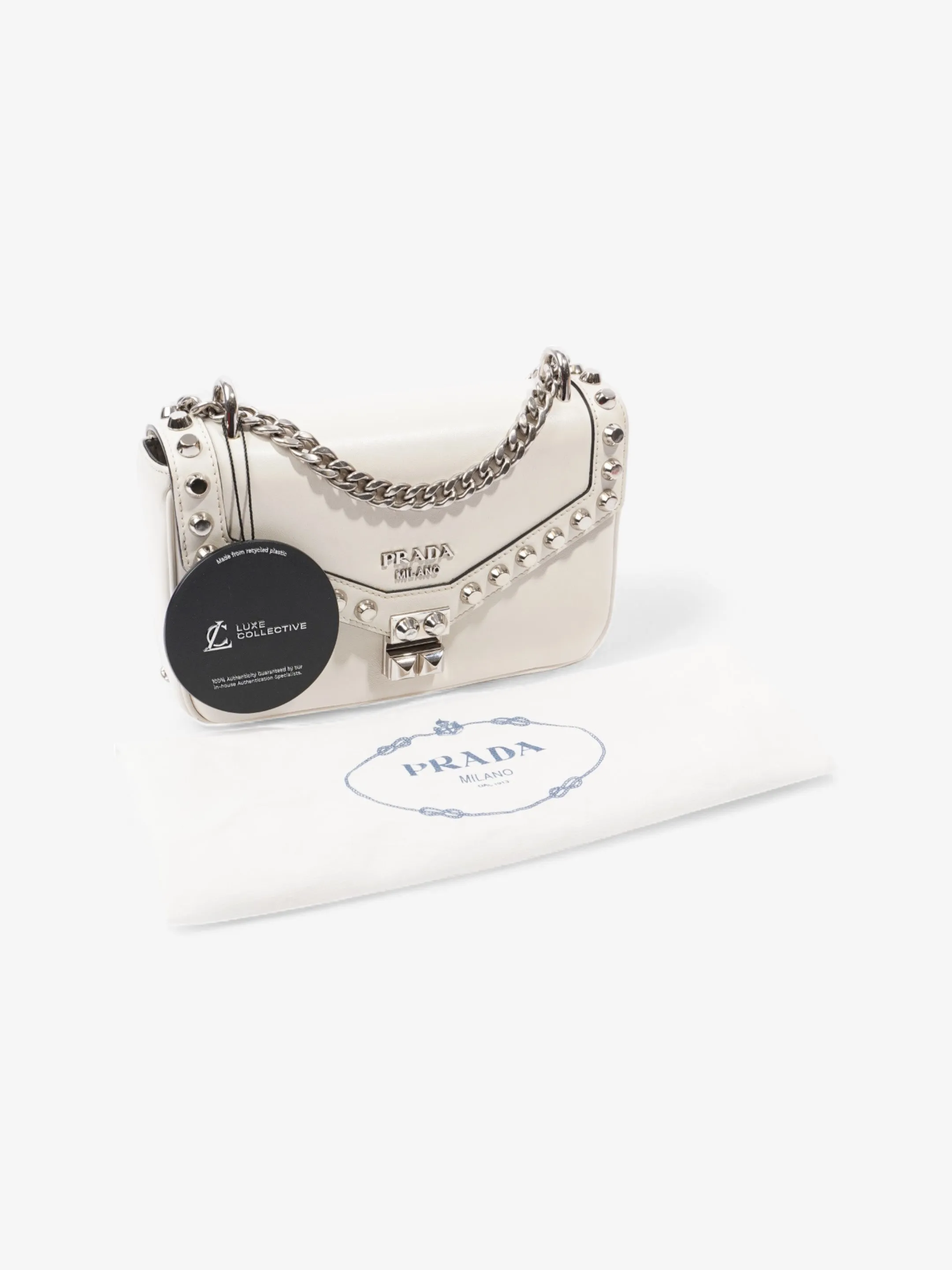 Prada Studded Shoulder Bag White Leather