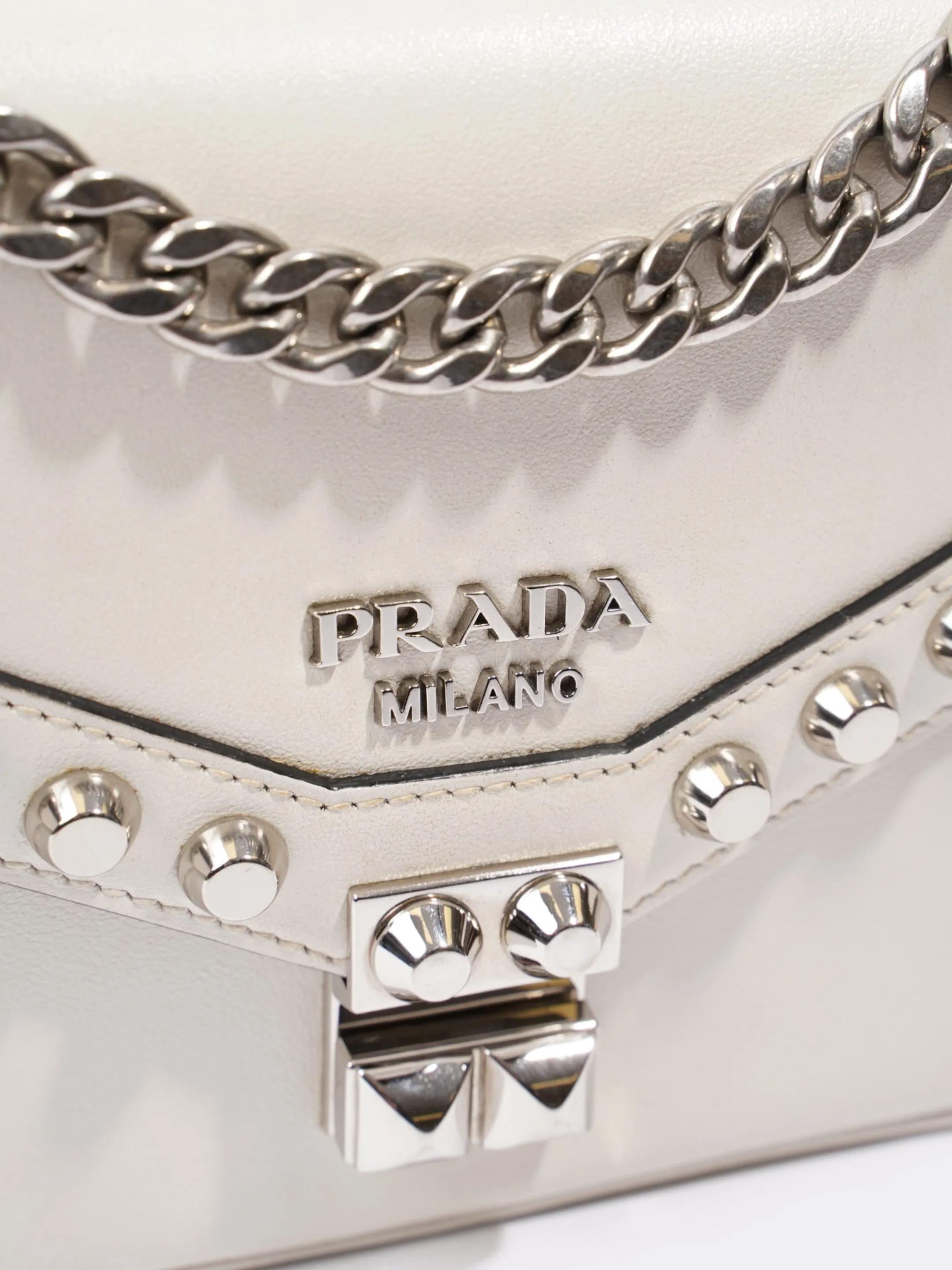 Prada Studded Shoulder Bag White Leather