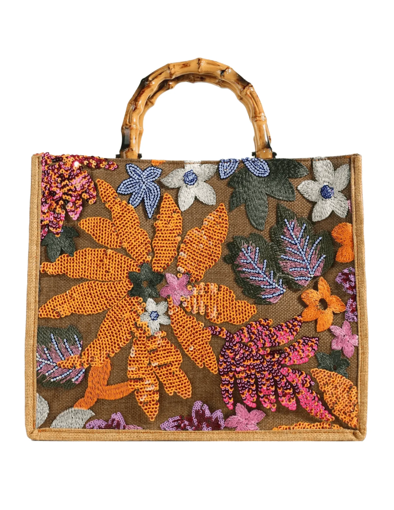 PRE-ORDER-St. Barths La Robe Embroidered Bamboo Handle Tote Bag