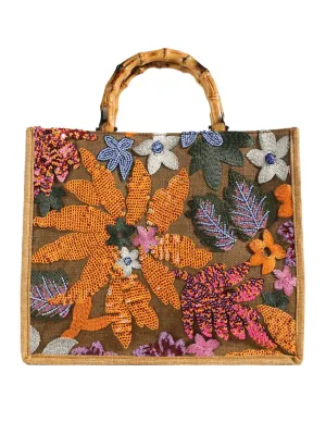 PRE-ORDER-St. Barths La Robe Embroidered Bamboo Handle Tote Bag
