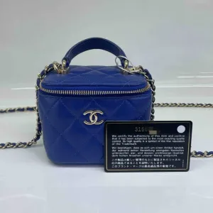 Preloved Chanel Bag HY131 Blue Leather Vanity Case Shoulder Bag
