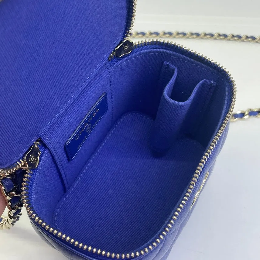 Preloved Chanel Bag HY131 Blue Leather Vanity Case Shoulder Bag