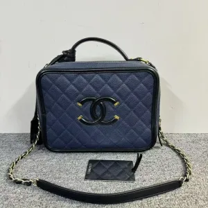 Preloved Chanel Box Bag Navy Blue Leather Shoulder Bag