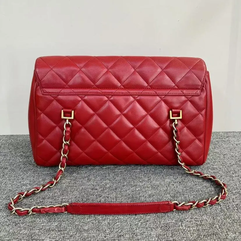 Preloved Chanel Flap Bag Red Leather Shoulder Bag