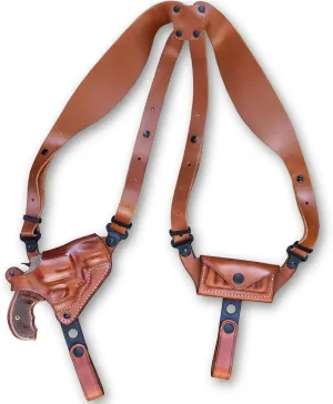 Premium Leather Horizontal Shoulder Holster System with Bullet Carrier for S&W 442/642 Revolver 1.875" Barrel, Right Hand Draw, Brown Color #1128#