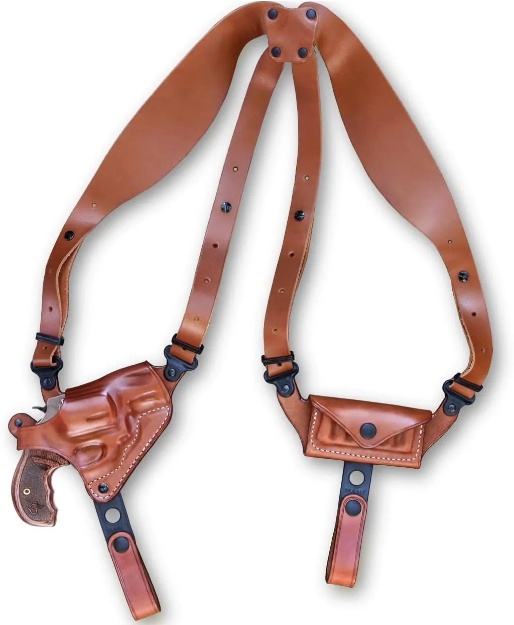Premium Leather Horizontal Shoulder Holster System with Bullet Carrier for S&W 442/642 Revolver 1.875" Barrel, Right Hand Draw, Brown Color #1128#