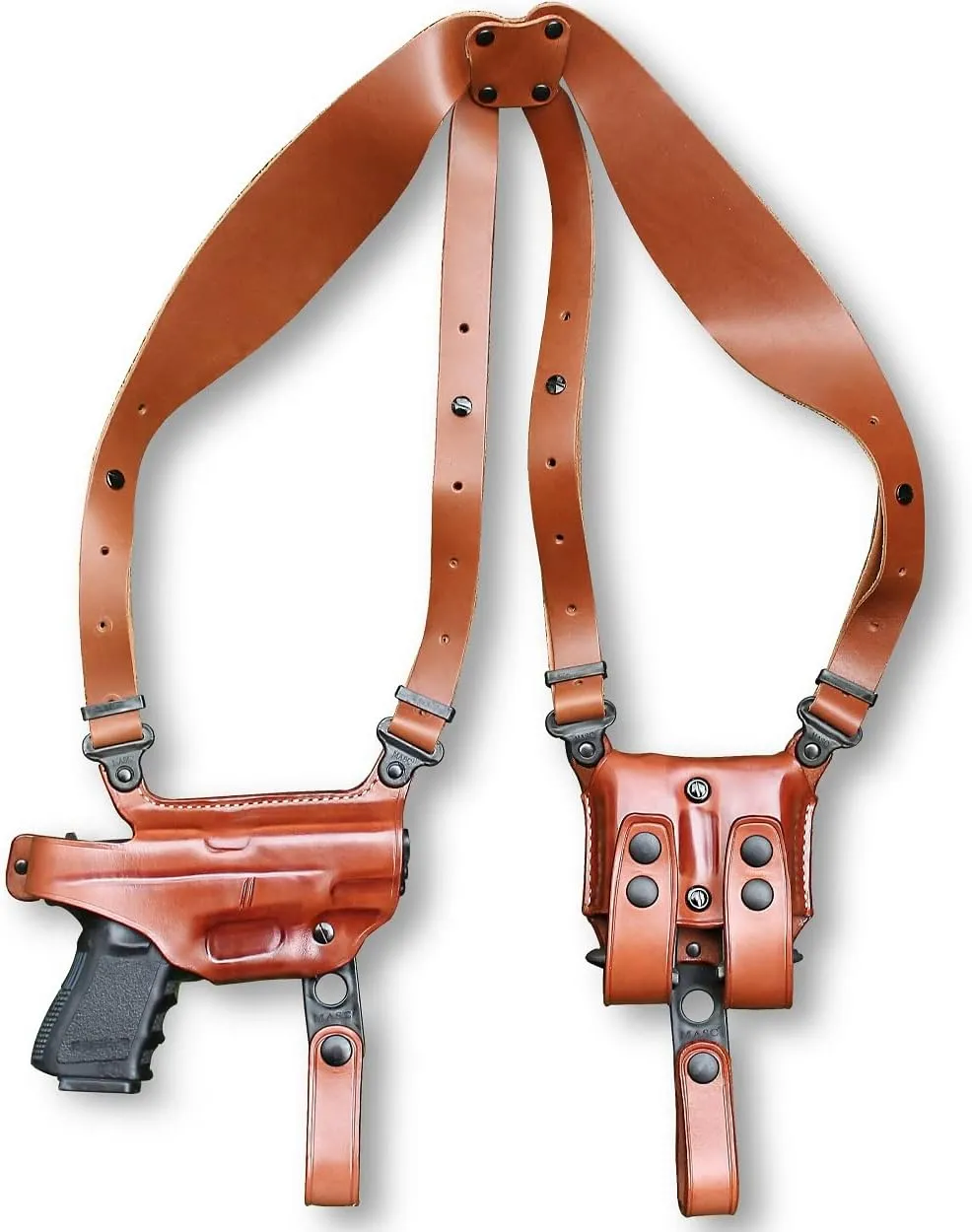 Premium Leather Horizontal Shoulder Holster System with Double Magazine Carrier for Smith Wesson Model 3913 Ladysmith 9mm 3.5''BBL, Right Hand Draw, Brown Color #1397#