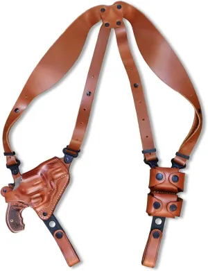 Premium Leather Horizontal Shoulder Holster System with Double Speed Loader Pouch for Rugerr SP101 357 Magnum 2.25" Barrel, Right Hand Draw, Brown Color #1497#