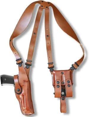 Premium Leather Vertical Shoulder Holster System with Double Magazine Carrier for IWI MASADA 9mm Polymer Frame Square Trigger Guard 4.1’’ BBL, Right Hand Draw, Brown Color #1527#