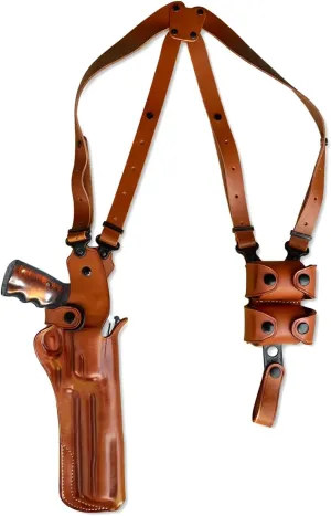 Premium Leather Vertical Shoulder Holster System with Double Speed Loader Pouch Fits S&W N-Frame Model 629 Classic Full Underlug Barrel 44 Magnum 6.5" BBL, Right Hand Draw Brown Color #1440#