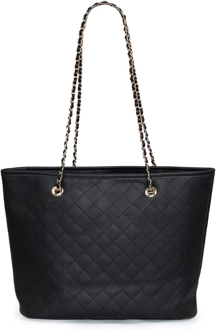 Premium Vegan Leather Classic Quilted Tote Shoulder Bag