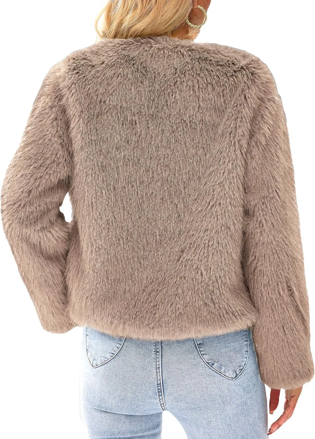 PRETTYGARDEN Women's 2025 Winter Coats Fleece Cropped Jacket Faux Fur Long Sleeve Pockets Shaggy Warm Outerwear Fall Clothes