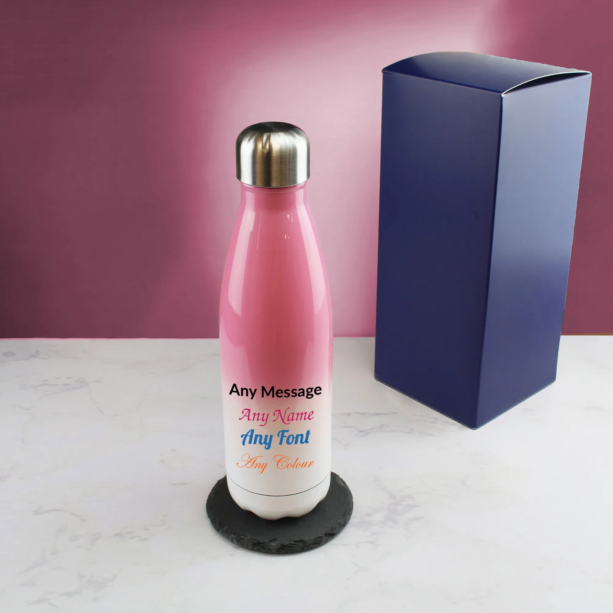 Printed Pink Gradient Thermal Bottle, Any Message, Stainless Steel 500ml/17oz