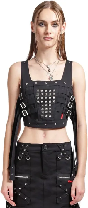 Protector Studded Gothic Crop Top Corset, Adjustable Buckle Straps, Metal Hardware