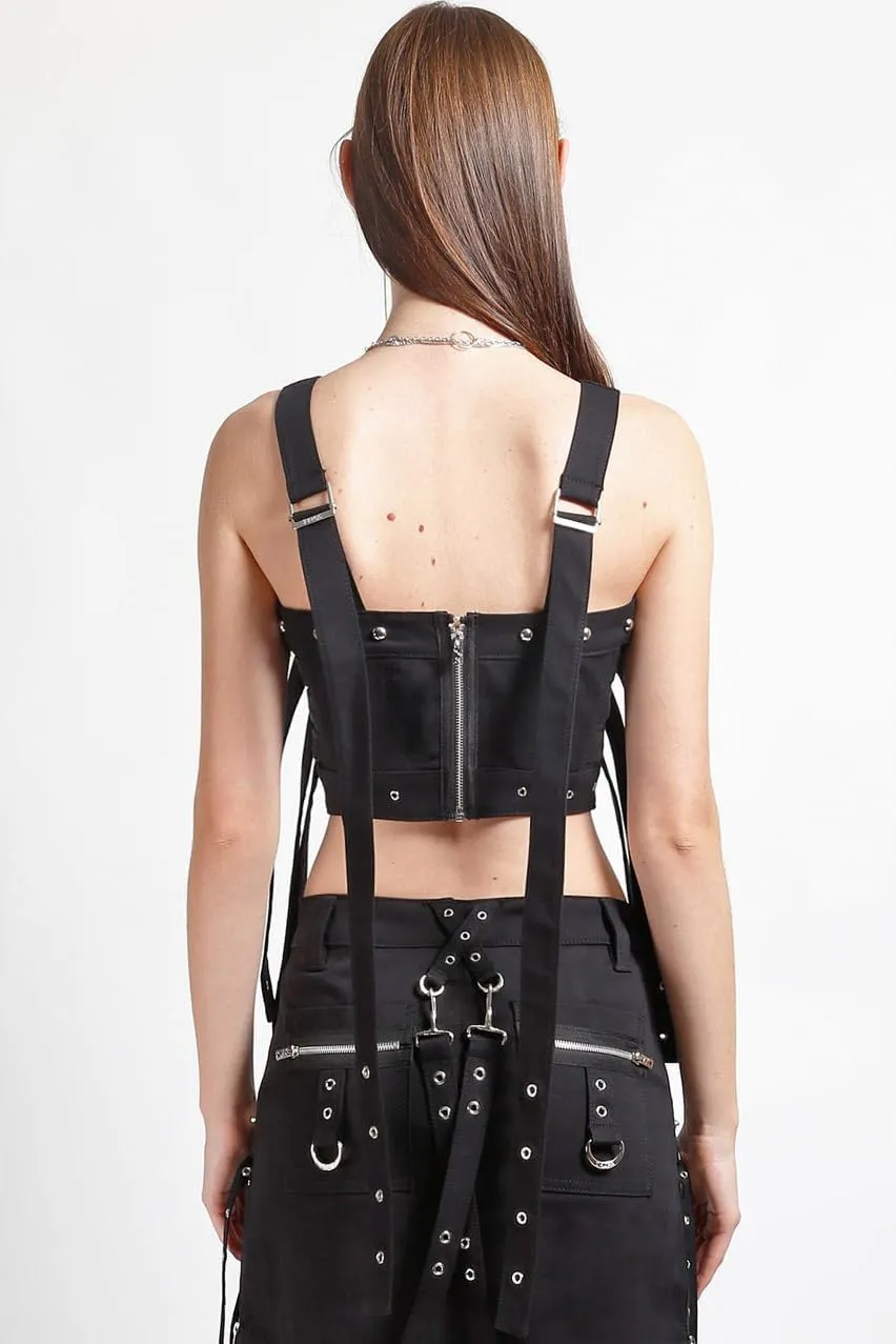 Protector Studded Gothic Crop Top Corset, Adjustable Buckle Straps, Metal Hardware