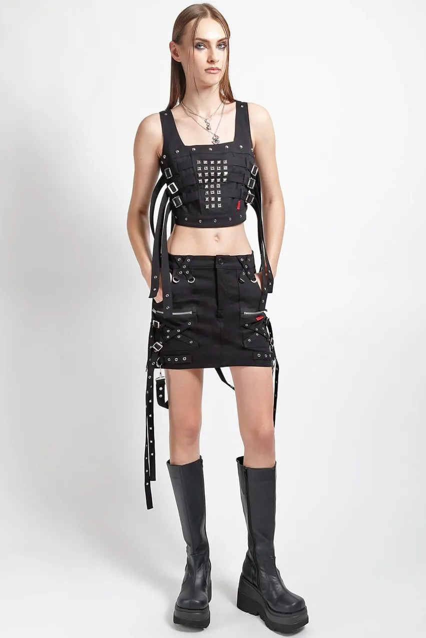 Protector Studded Gothic Crop Top Corset, Adjustable Buckle Straps, Metal Hardware
