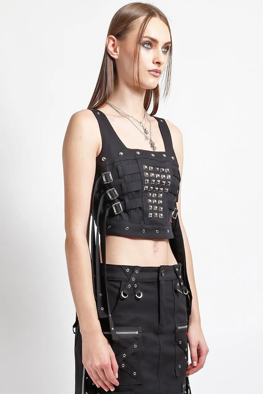 Protector Studded Gothic Crop Top Corset, Adjustable Buckle Straps, Metal Hardware