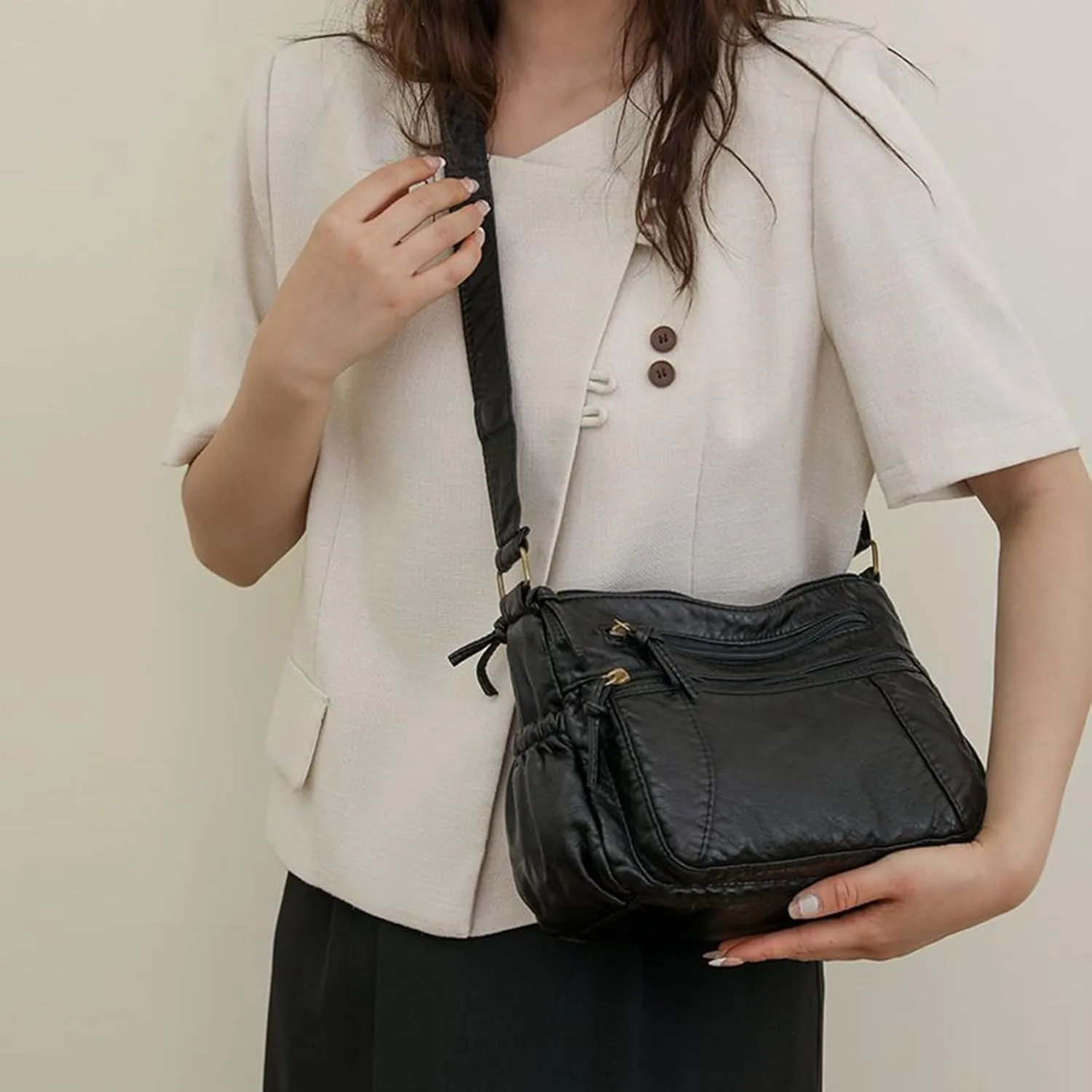 PU Leather Bags for Women, Multi-pockets Small Shoulder Bag with Zipper, Womens Tote Handbag for Work, Crossbody Purse