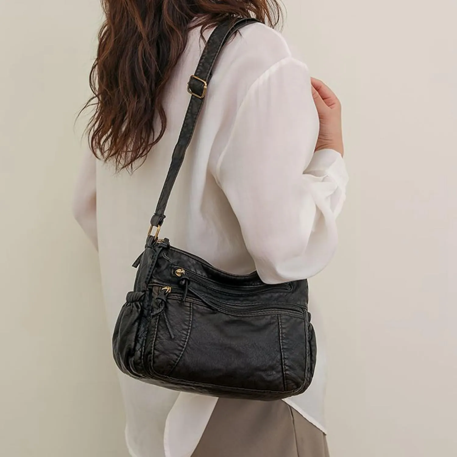 PU Leather Bags for Women, Multi-pockets Small Shoulder Bag with Zipper, Womens Tote Handbag for Work, Crossbody Purse
