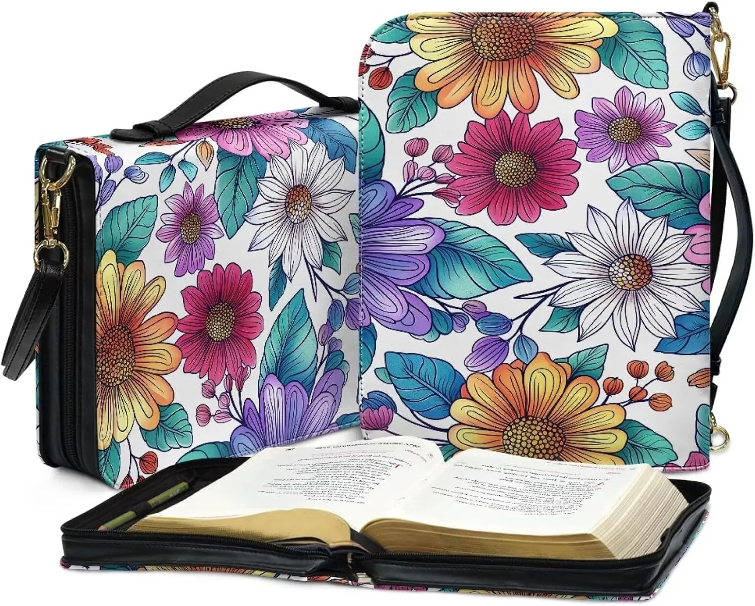 PU Leather Bible Cover Church Book Cover,Carrying Book Case Crossbody Bag Handle