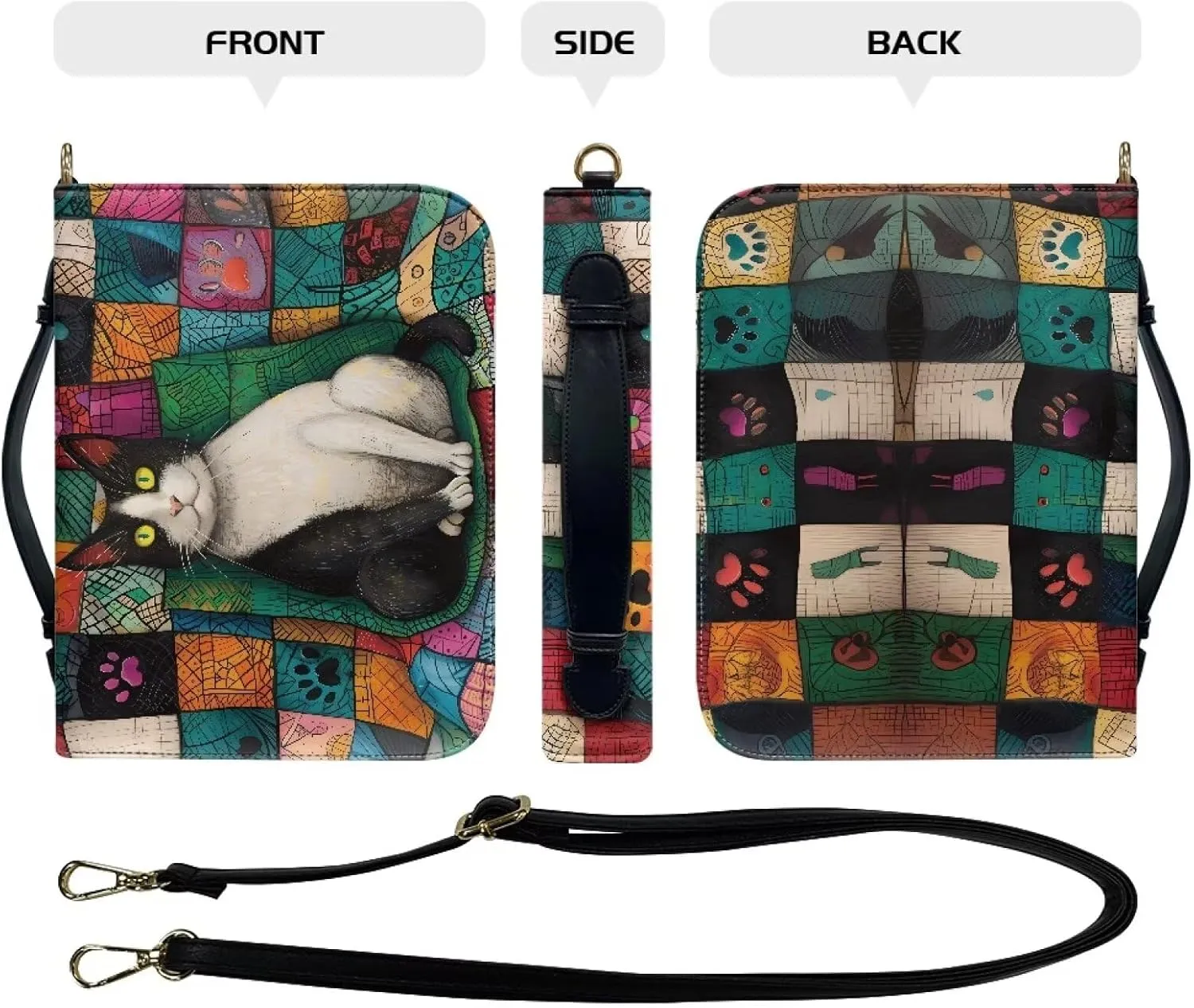 PU Leather Handle Bible Cover Church Book Cover with Strap,Carrying Book Case Crossbody Bag