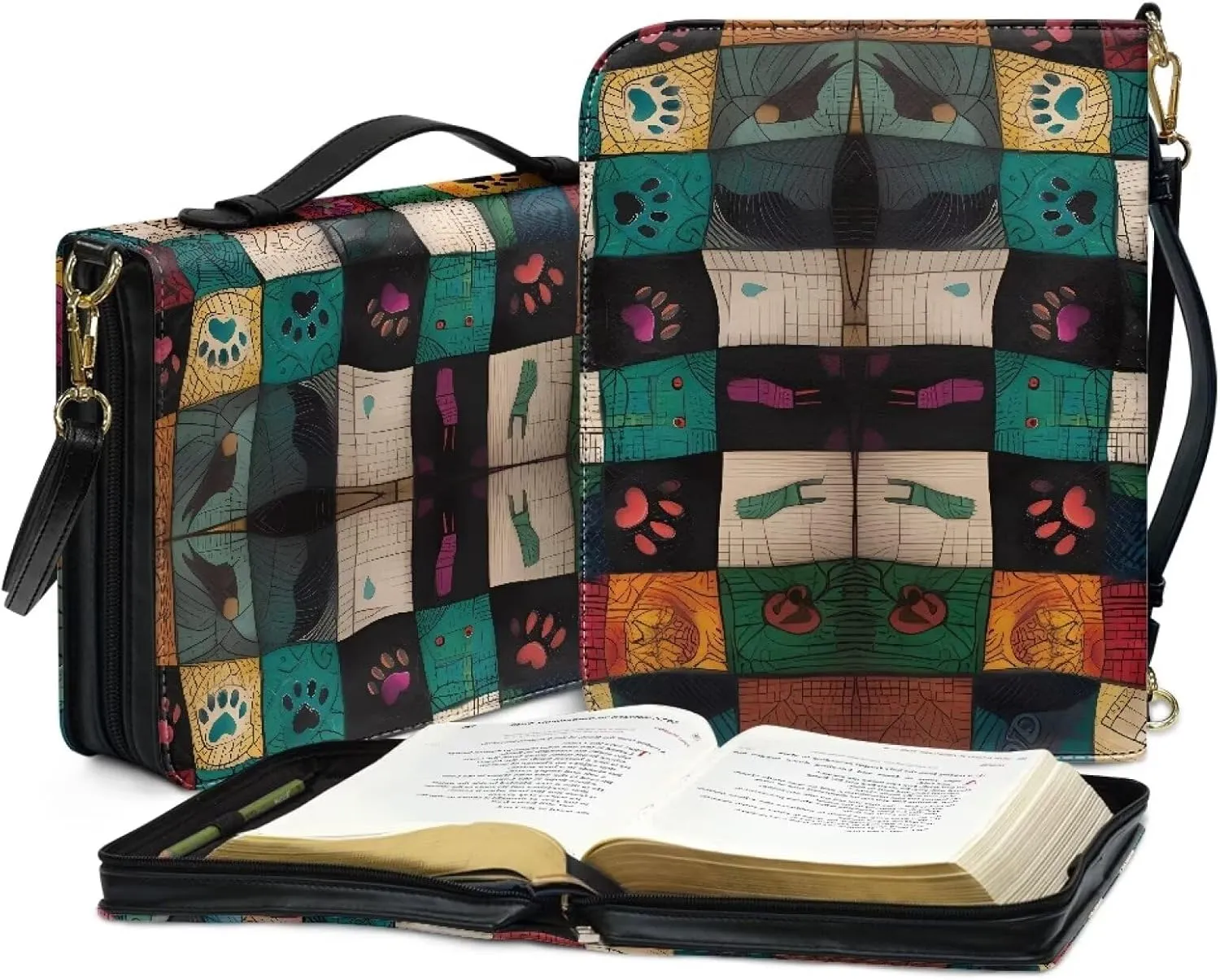 PU Leather Handle Bible Cover Church Book Cover with Strap,Carrying Book Case Crossbody Bag