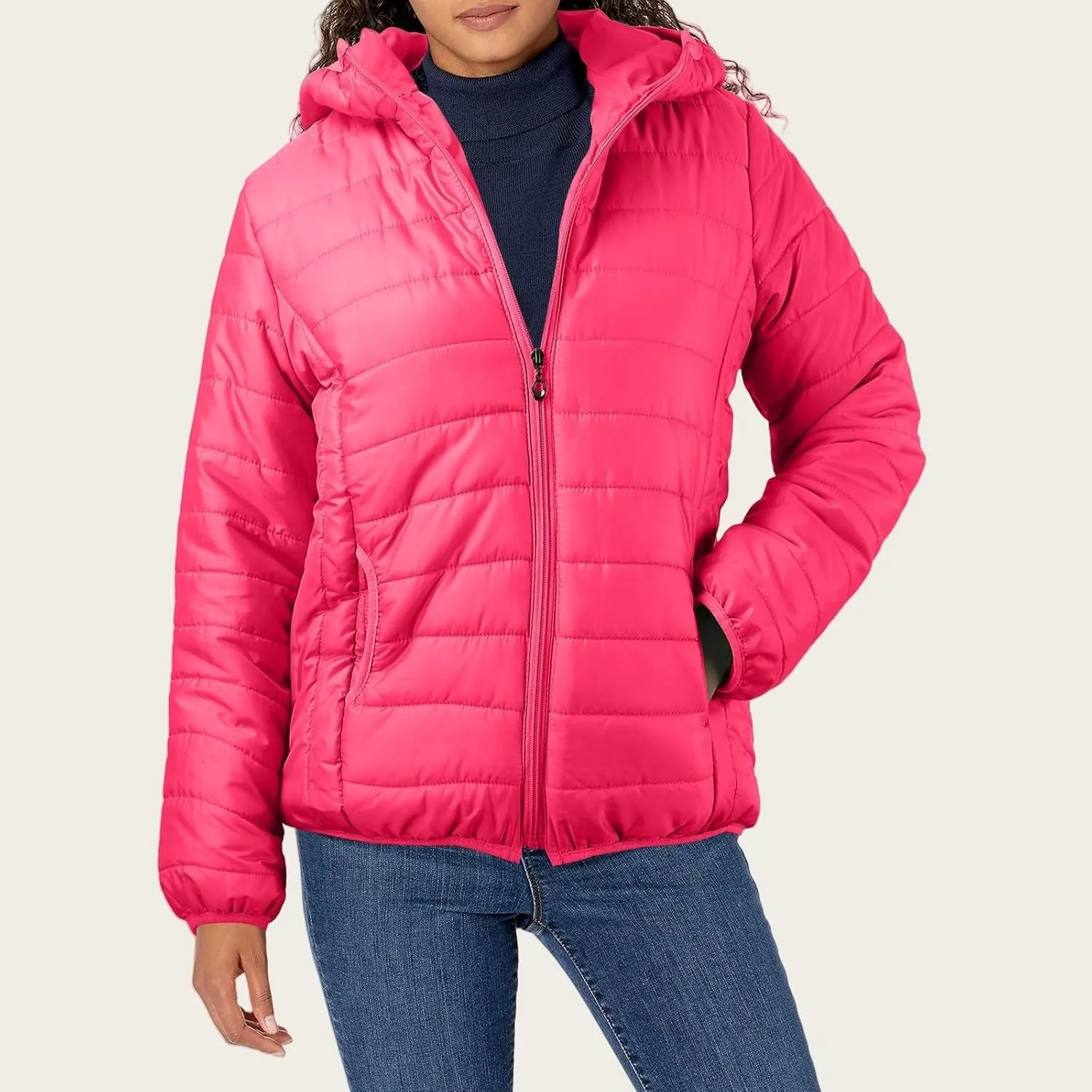 Puffer Jacket Womens Women's Quilted Lightweight Jackets Travel Full Zip Long Sleeve Puffy Coat with Hood Fall Casual