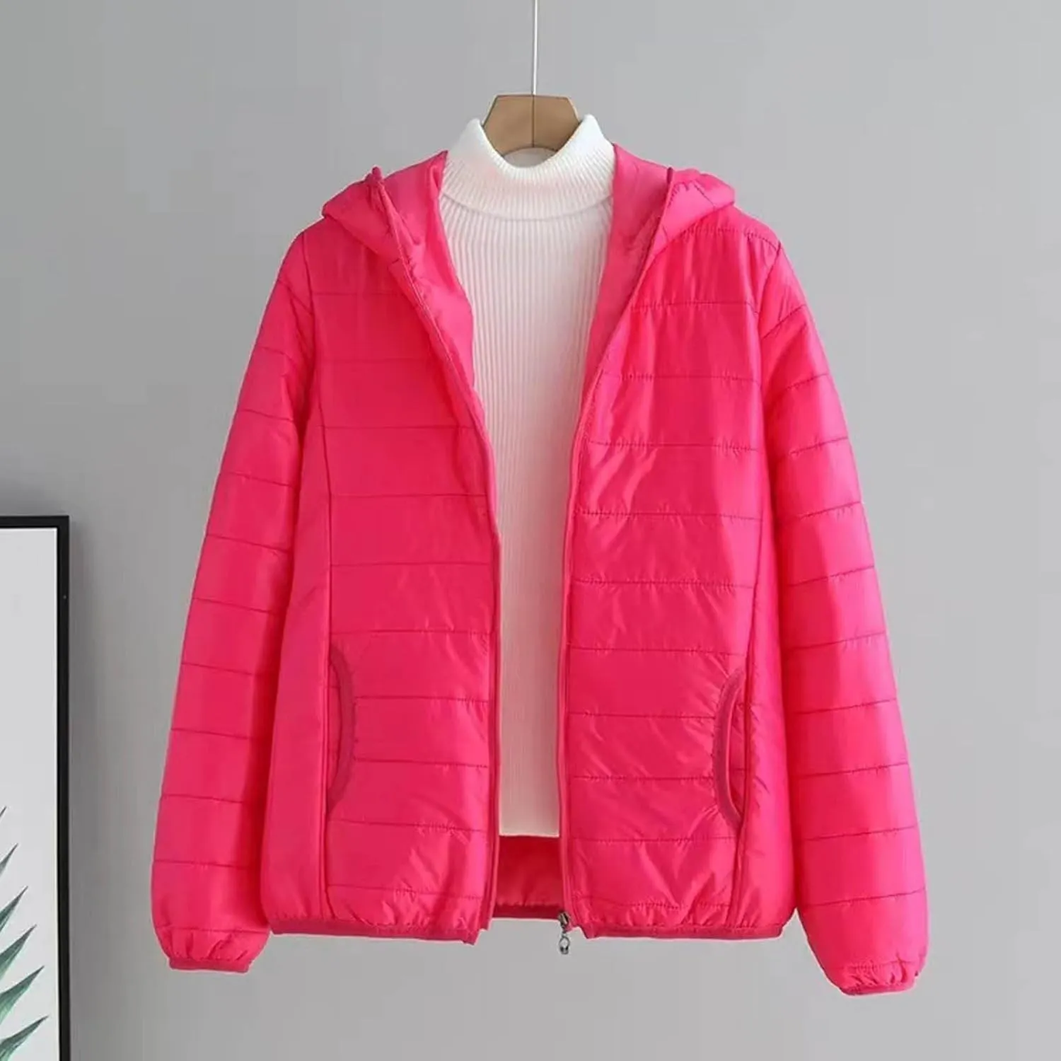 Puffer Jacket Womens Women's Quilted Lightweight Jackets Travel Full Zip Long Sleeve Puffy Coat with Hood Fall Casual