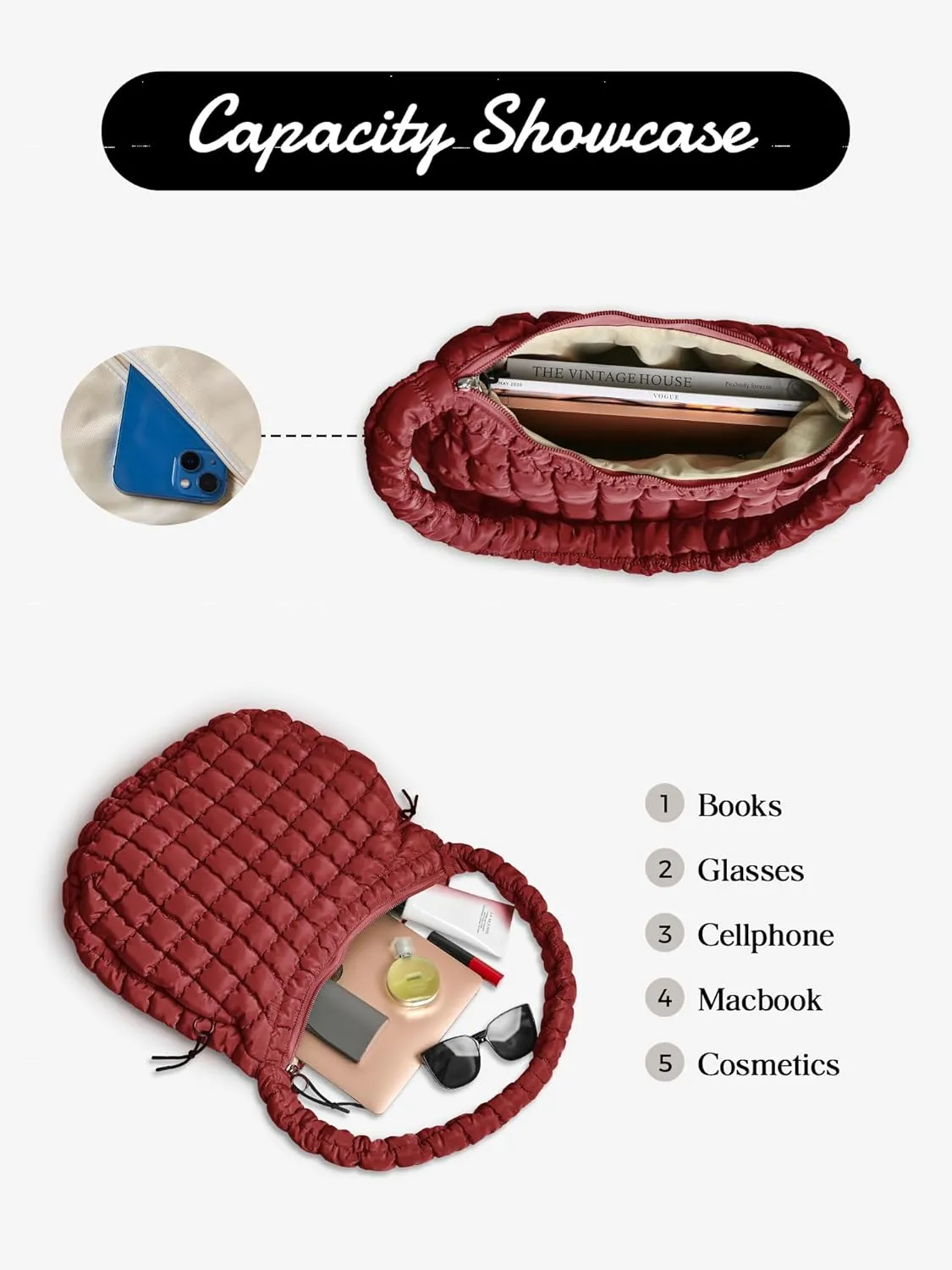 Puffer Quilted Shoulder Bag for Women Padding Shoulder Bag Puffy Hobo Bag Trendy Tote Bag 2025