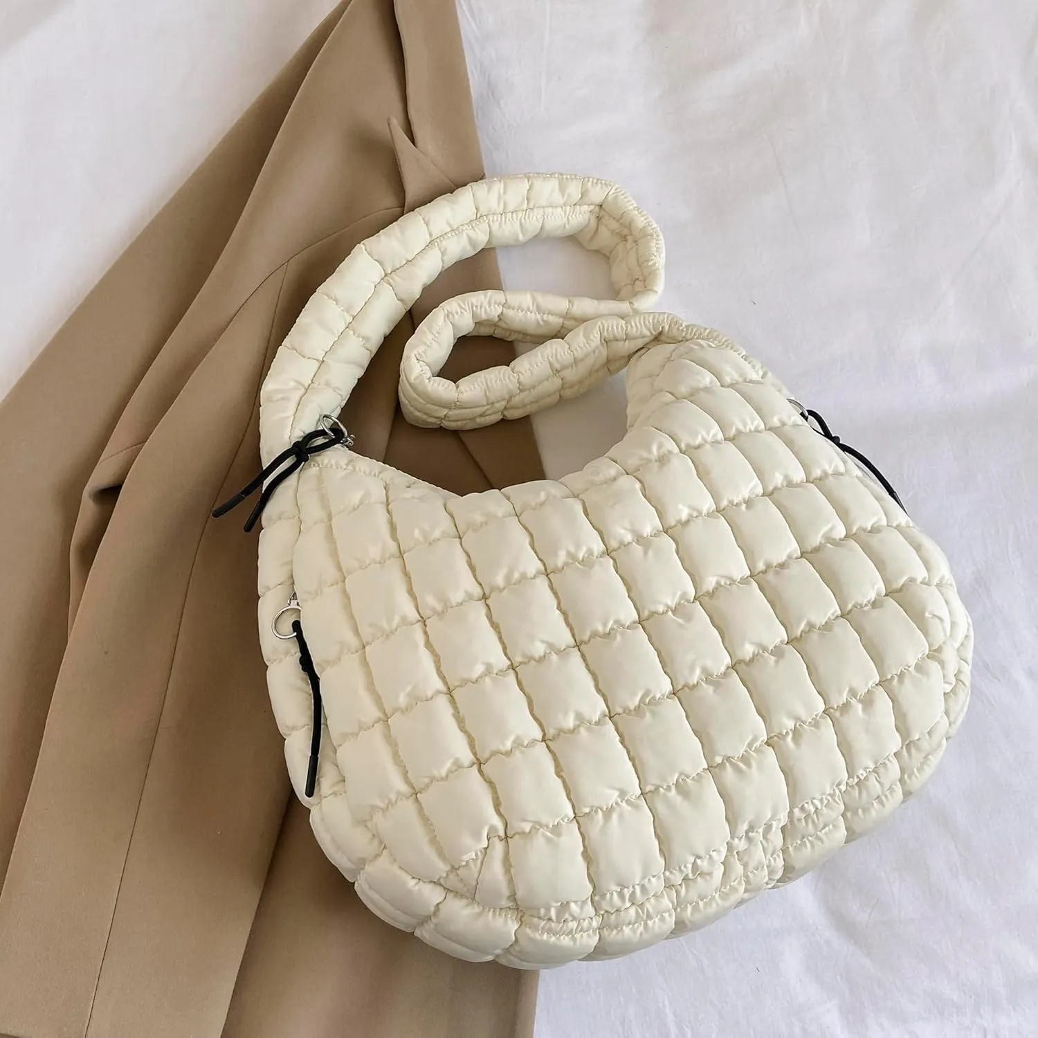 Puffer Tote Bag for Women, Large Quilted Carryall Soft Puffy Crossbody Hobo Handbag