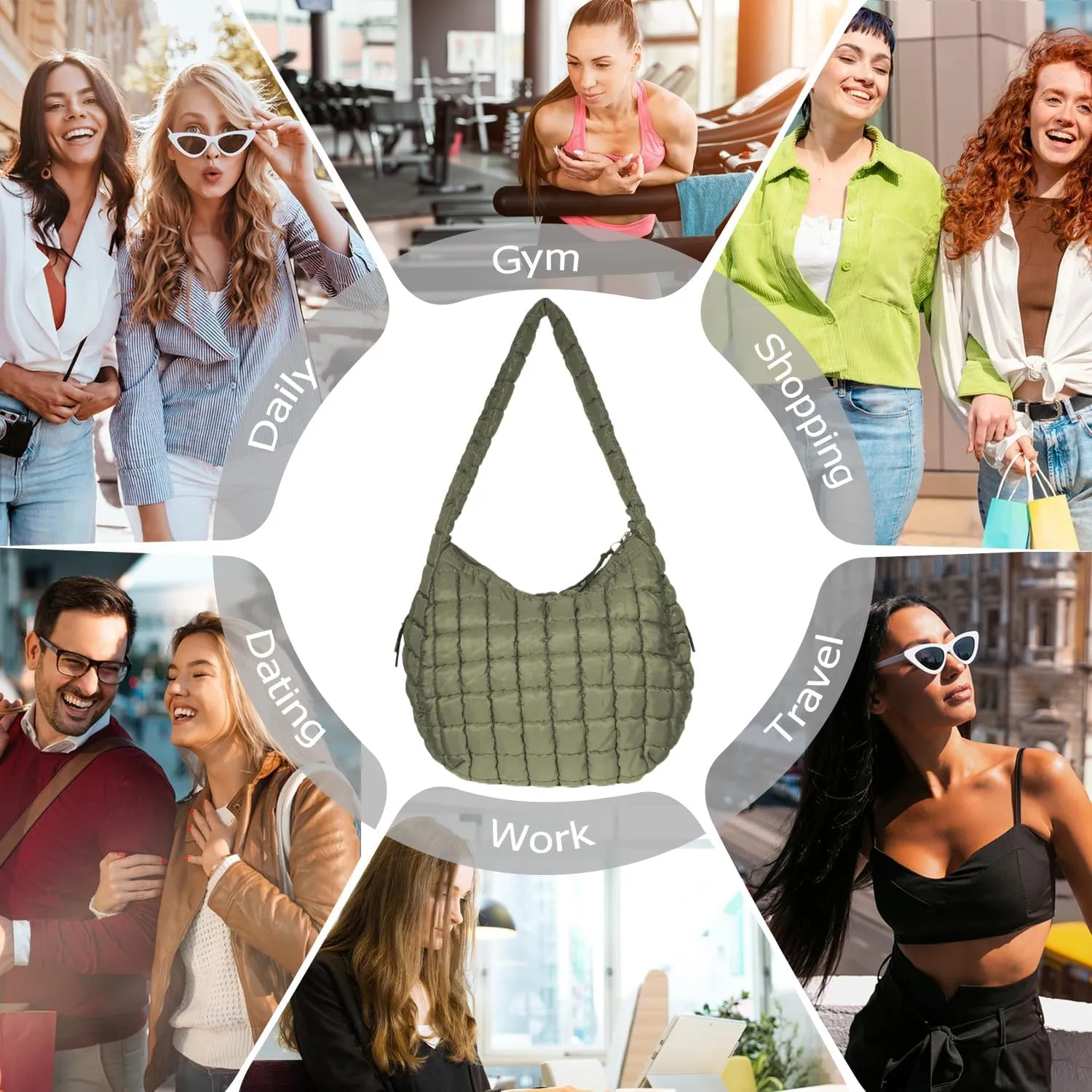 Puffer Tote Bag for Women Large Quilted Tote Bag Crossbody Lightweight Nylon Puffy Hobo Bag Carryall Shoulder Bag for Women