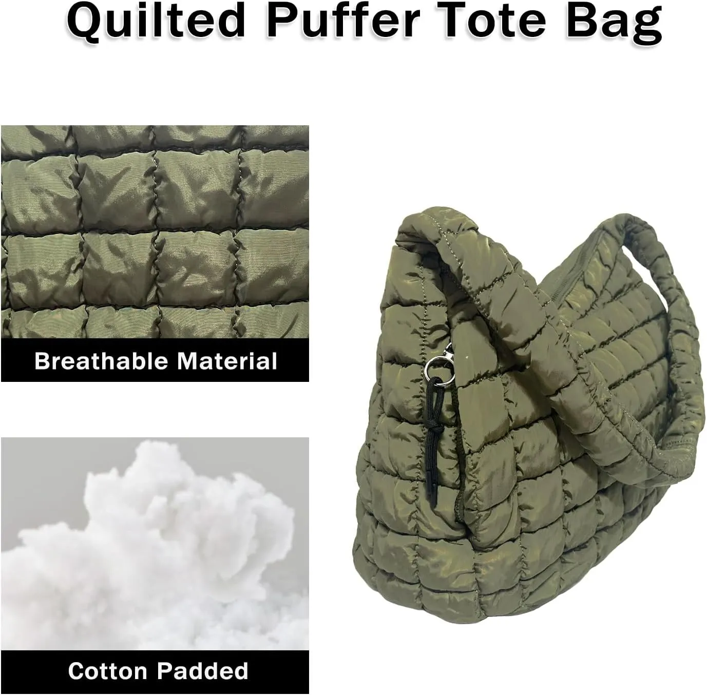 Puffer Tote Bag for Women Large Quilted Tote Bag Crossbody Lightweight Nylon Puffy Hobo Bag Carryall Shoulder Bag for Women