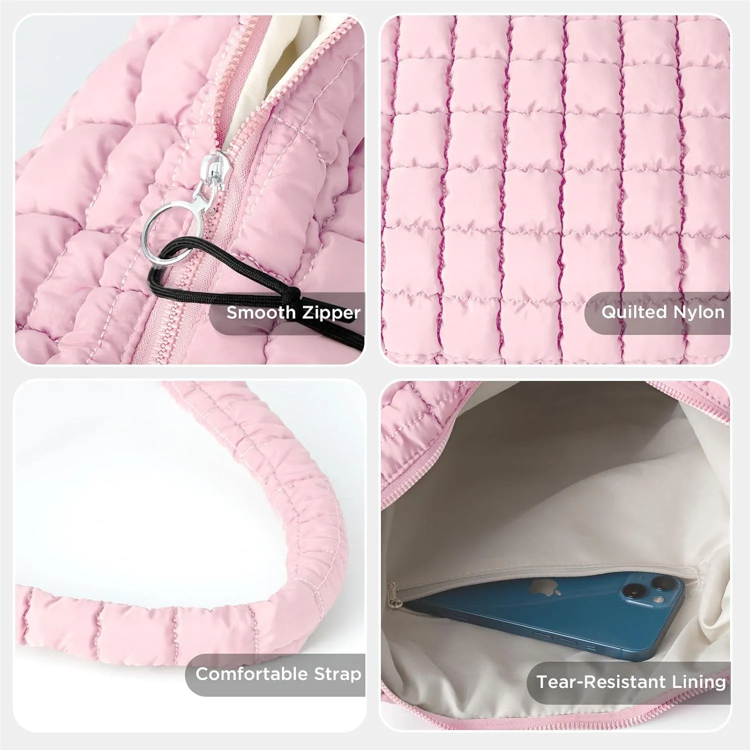 Puffer Tote Bag for Women Large Quilted Tote Bag Quilted Carryall Bag Soft Puffy Crossbody Bag Hobo Handbags Puff Purse