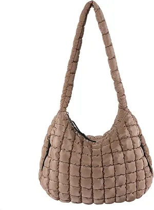 Puffer Tote Bag for Women Quilted Carryall Bags Large Crossbody Bag Puffy Shoulder Bag Lightweight Hobo Handbags