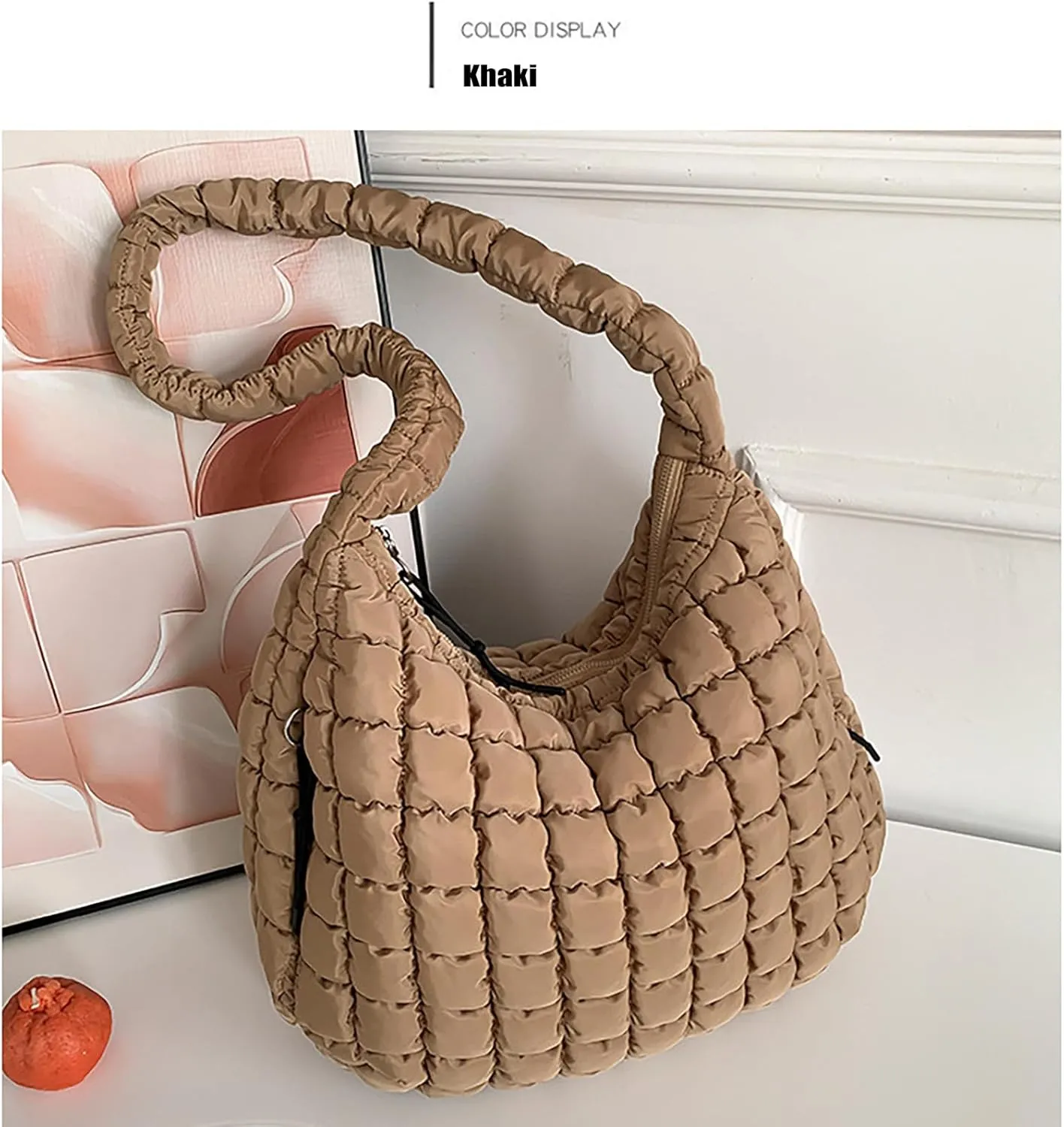 Puffer Tote Bag for Women Quilted Carryall Bags Large Crossbody Bag Puffy Shoulder Bag Lightweight Hobo Handbags