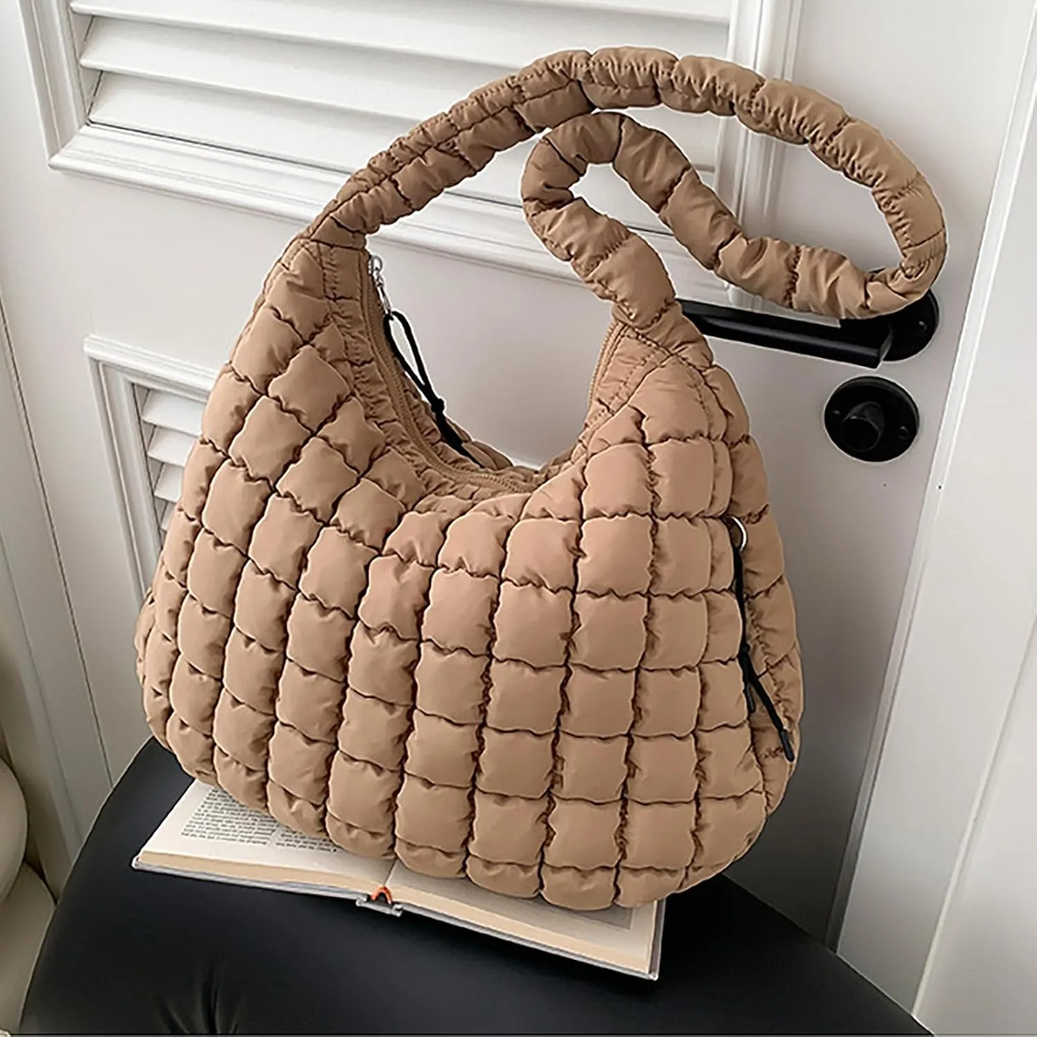 Puffer Tote Bag for Women Quilted Carryall Bags Large Crossbody Bag Puffy Shoulder Bag Lightweight Hobo Handbags