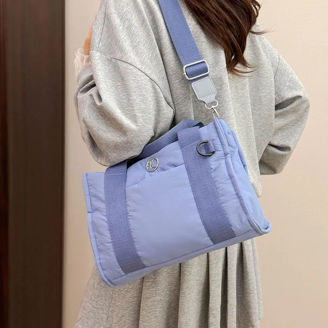 Puffer Tote Bag for Women Quilted Crossbody Bag Puffy Shoulder Handbag Lightweight Trendy Puffer Purse for Work Travel