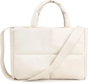 Puffer Tote Bag, Quilted Crossbody Bag with Zip, Top-Handle Shoulder Bags with Removable Strap, PU Leather Handbags for Women